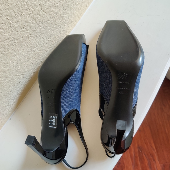 Roger Vivier Blue Denim/Black Leather Slingback New - Picture 8 of 11